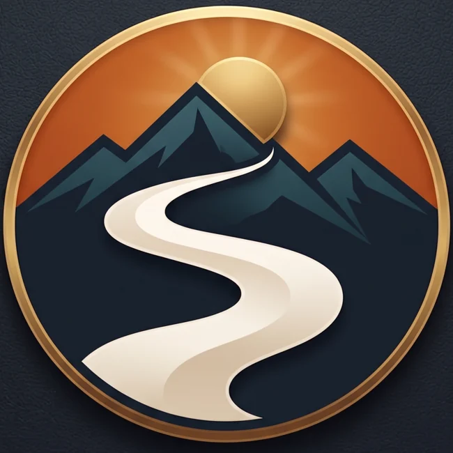 Safmilo logo: mountains, a winding road, and a warm sun